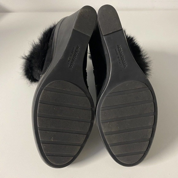 Aquatalia Natalie Black Ankle Wedge Heel Boot Leather Suede Faux Fur Rou… - Picture 9 of 9